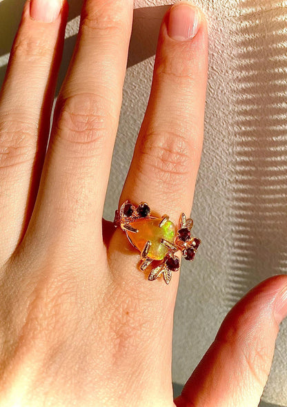 925 sterling silver fire opal rainbow branch ring