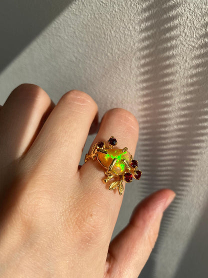 925 sterling silver fire opal rainbow branch ring