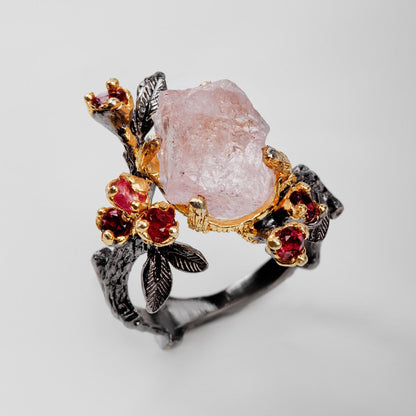 925 sterling silver pink morganite branch ring