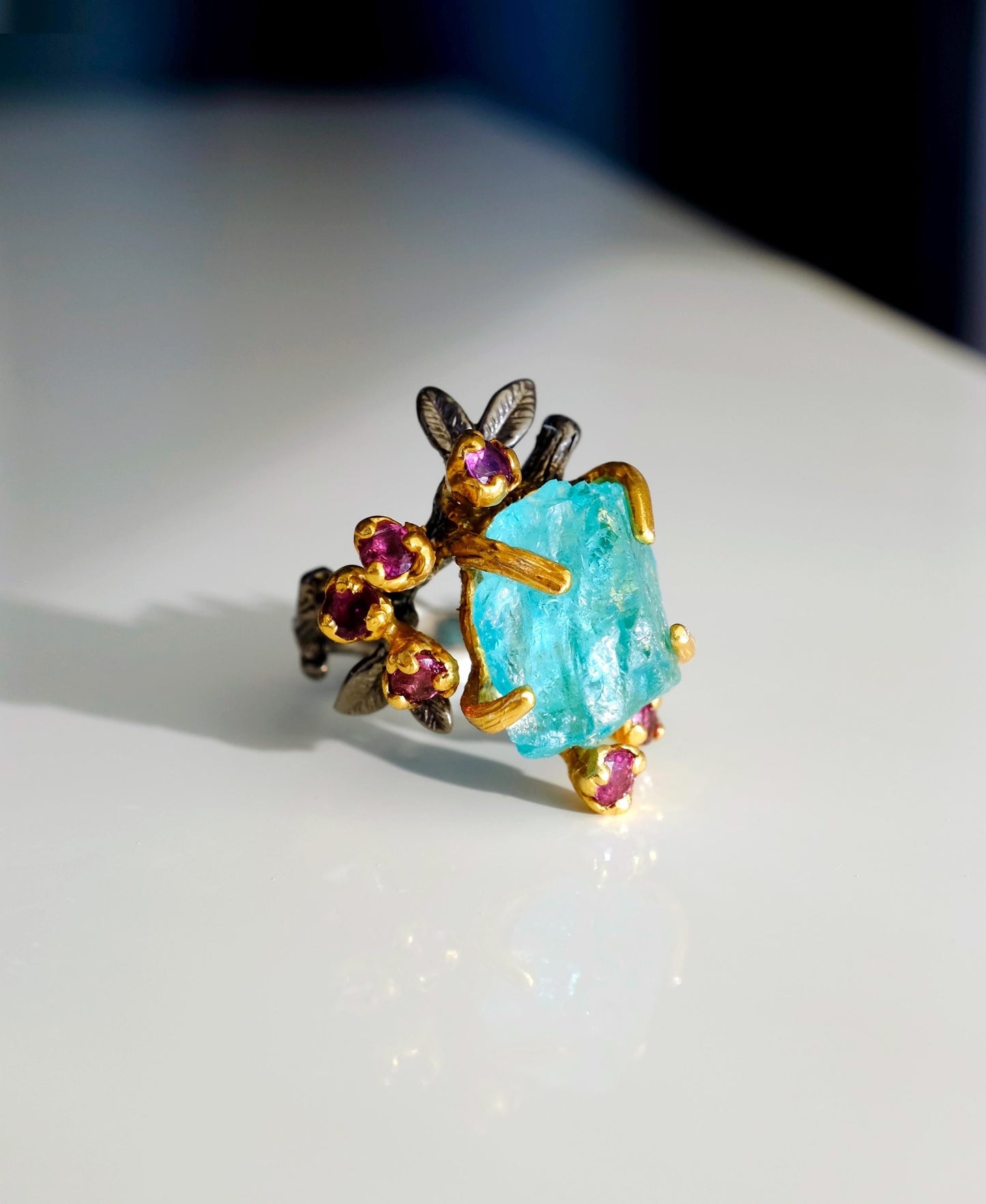 925 sterling silver paraiba apatite rough ring