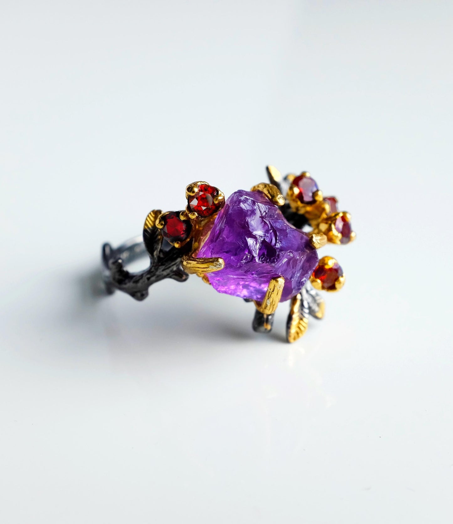 925 sterling silver raw purple amethyst nature ring