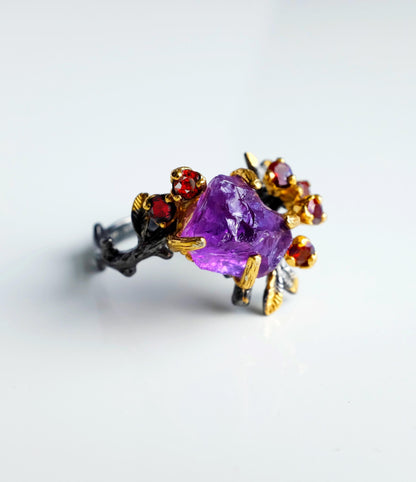 925 sterling silver raw purple amethyst nature ring