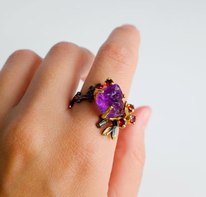 925 sterling silver raw purple amethyst nature ring