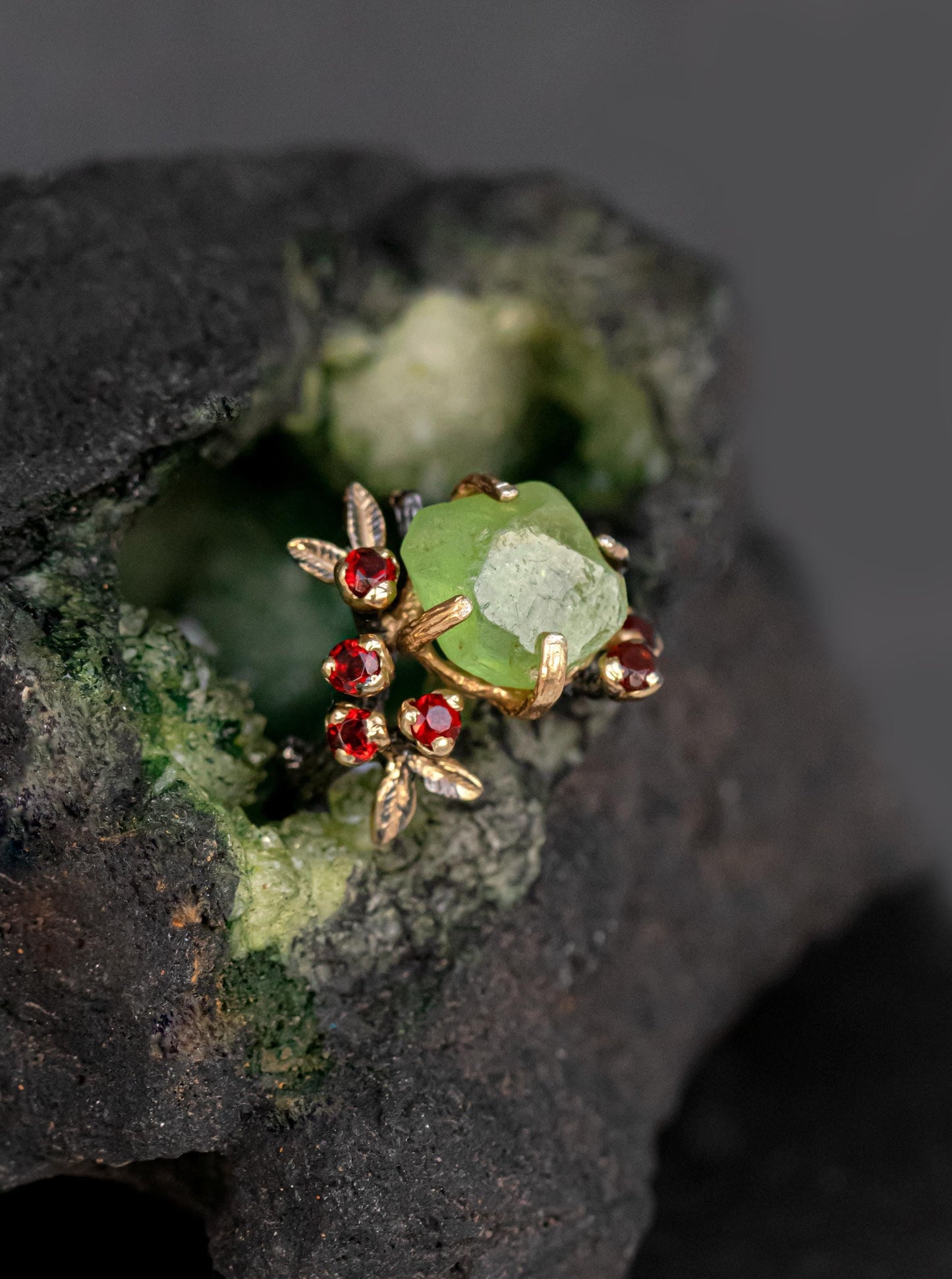 925 sterling silver green peridot branch ring