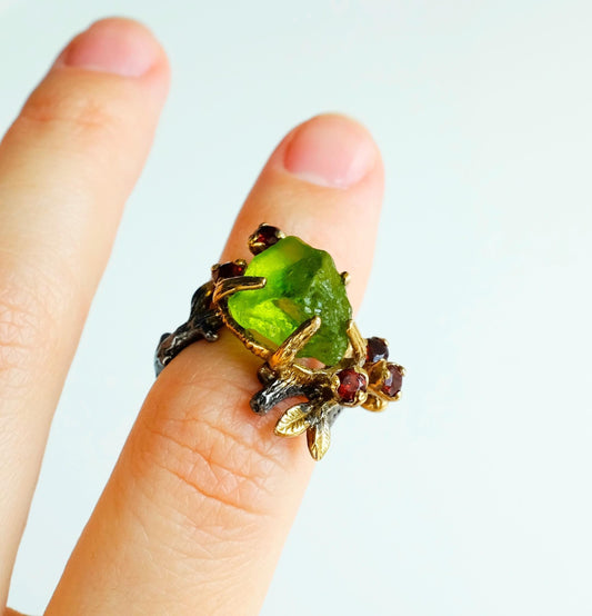 925 sterling silver green peridot branch ring