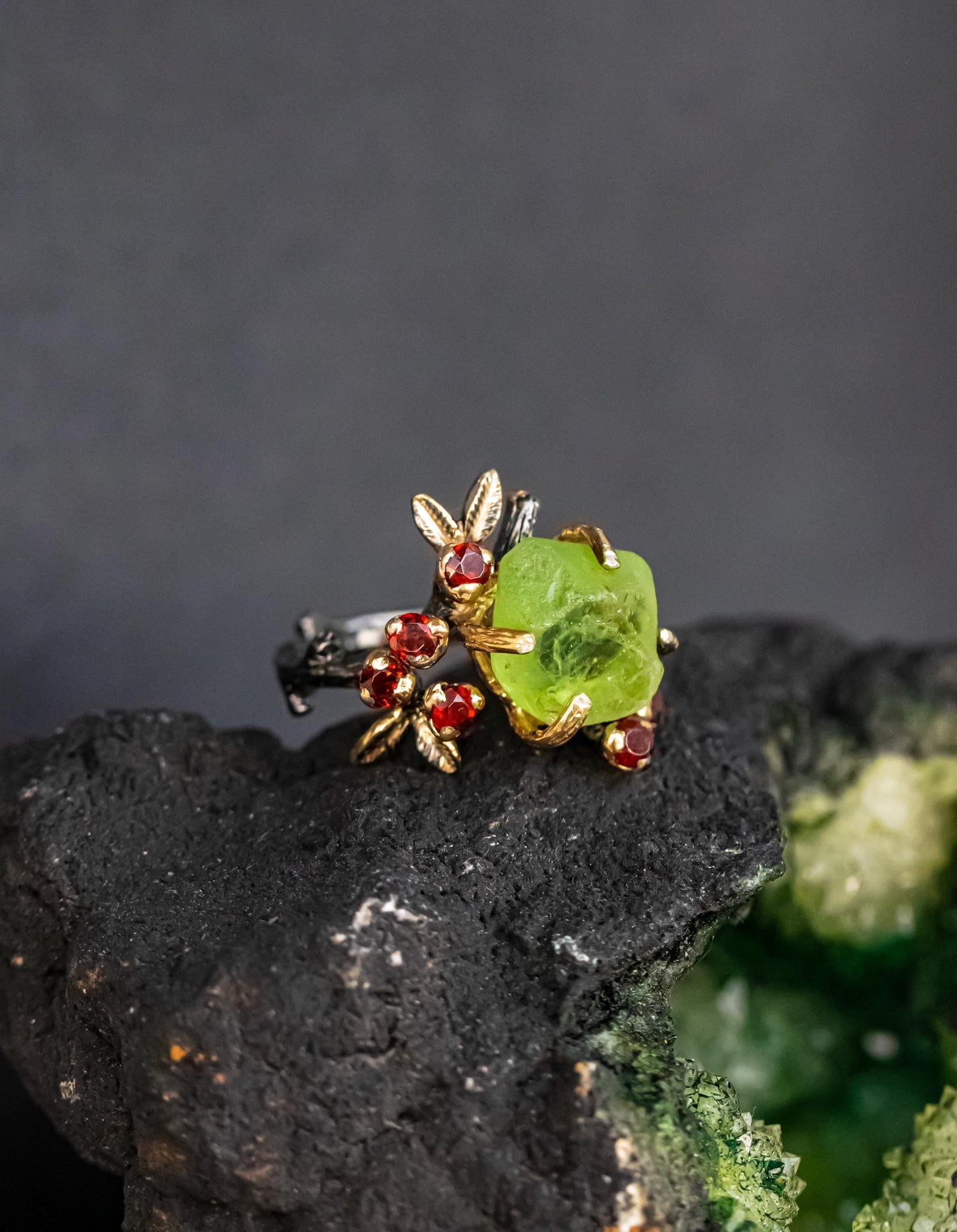 925 sterling silver green peridot branch ring