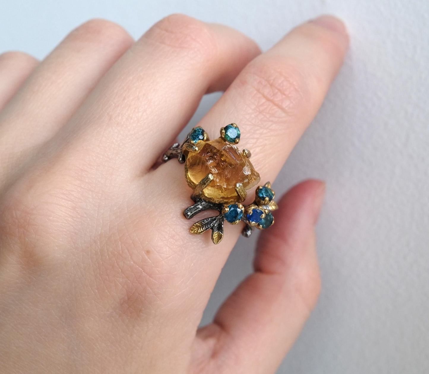 925 sterling silver yellow citrine rough ring