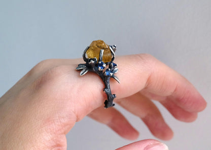 925 sterling silver yellow citrine rough ring