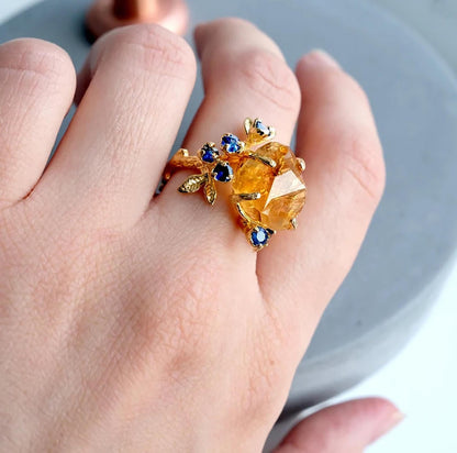 925 sterling silver yellow citrine rough ring