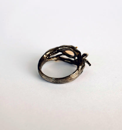 925 Sterling Silver Black Opal Branch Ring
