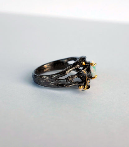 925 sterling silver rainbow opal branch pear ring