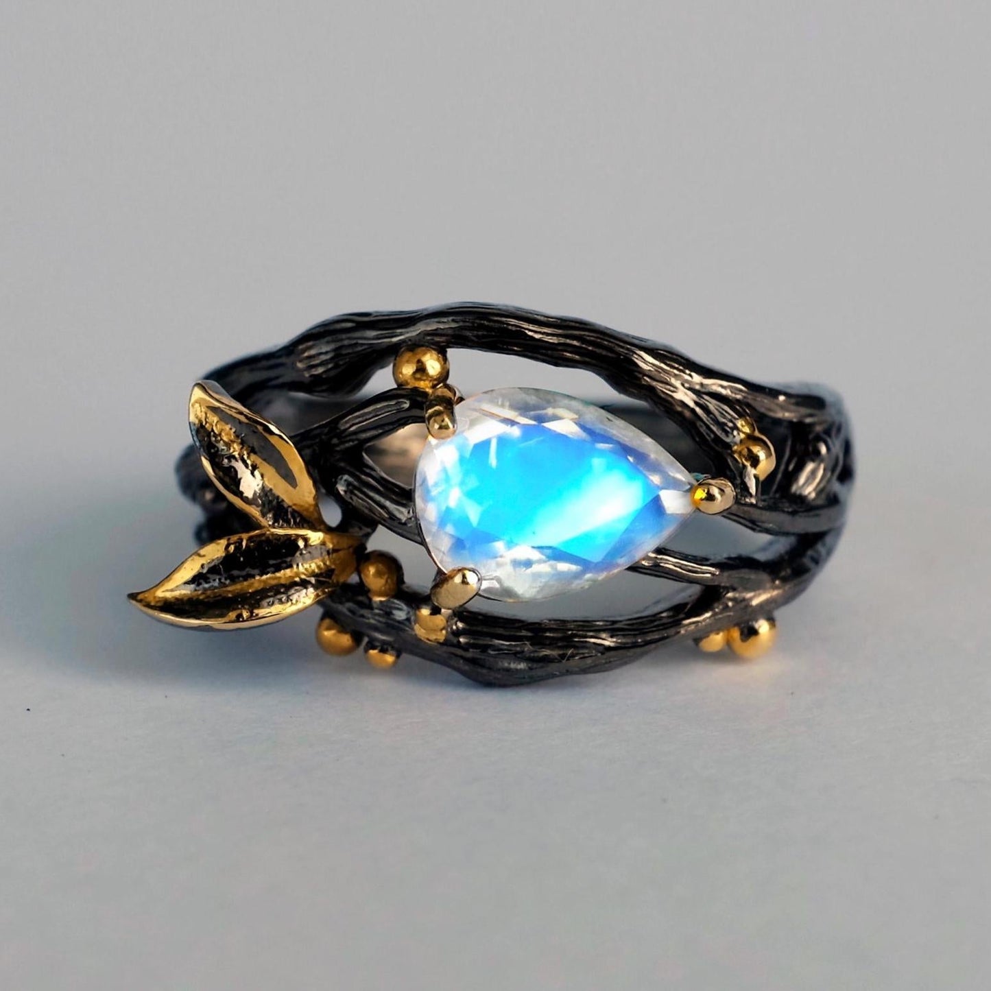 925 sterling silver blue moonstone pear ring