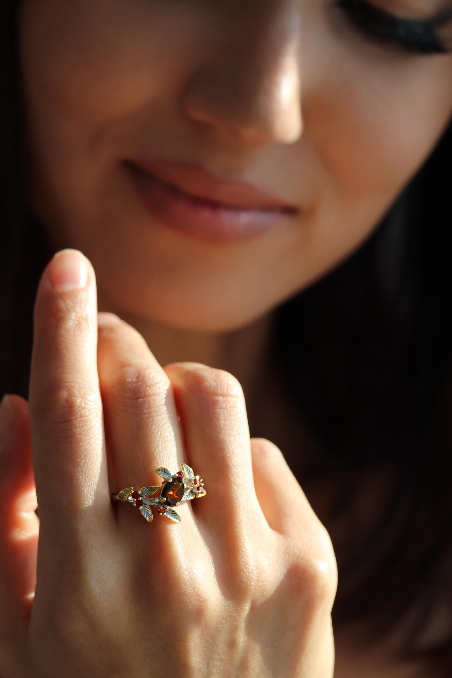 925 Sterling Silver Black Opal Branch Ring
