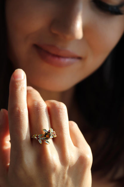 925 Sterling Silver Black Opal Branch Ring