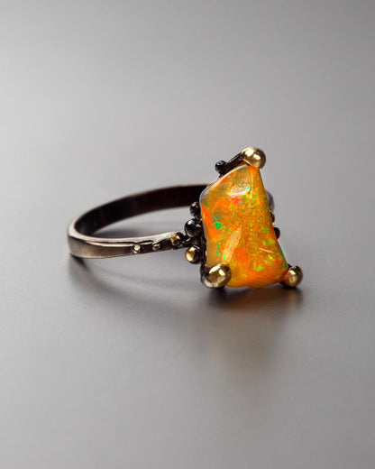 925 Sterling Silver Raw Fire Opal Ring