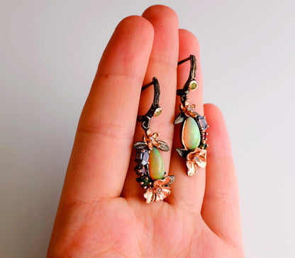 925 Sterling Silver Rainbow Fire Opal Earrings