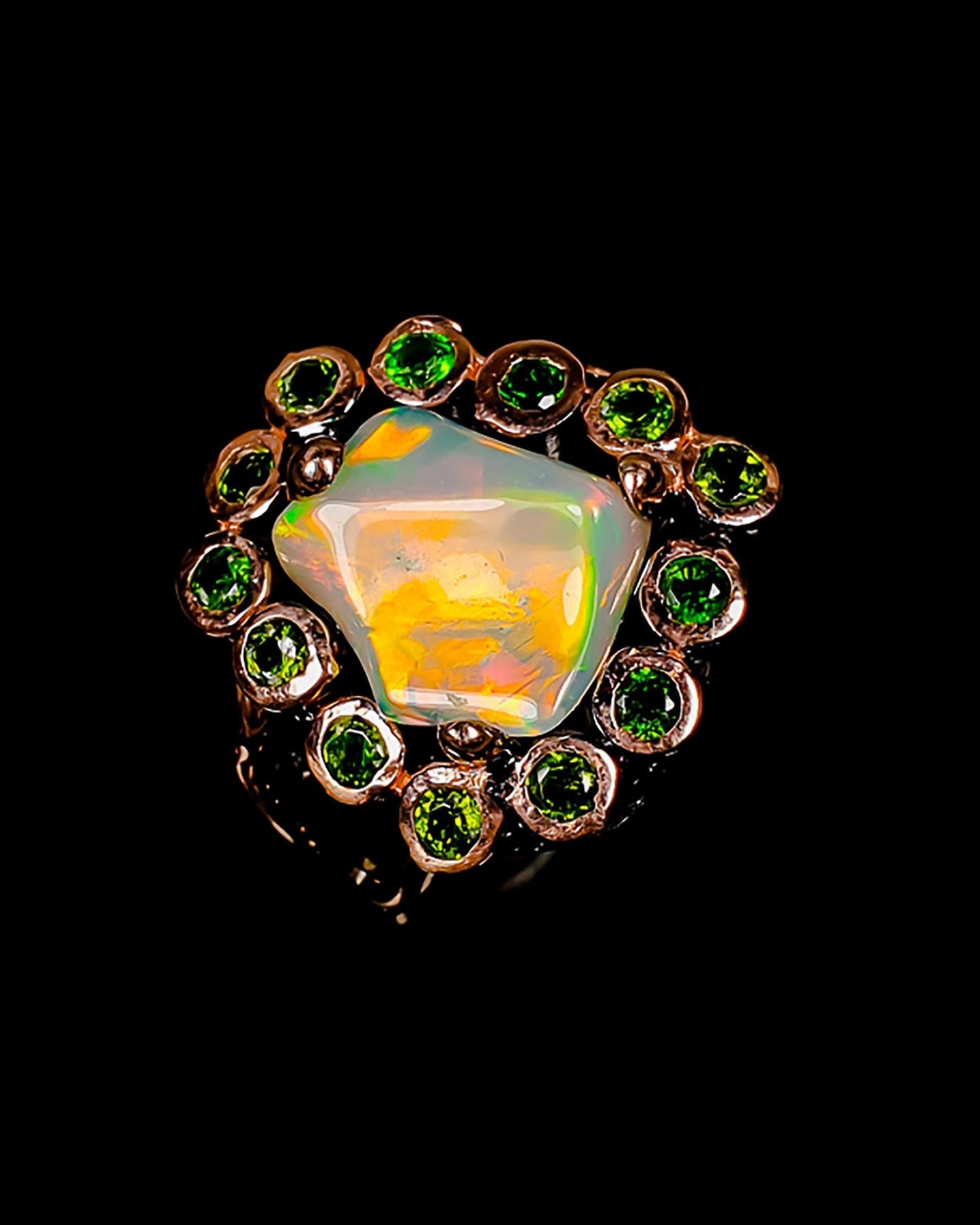 925 Sterling Silver Raw Opal Halo Ring