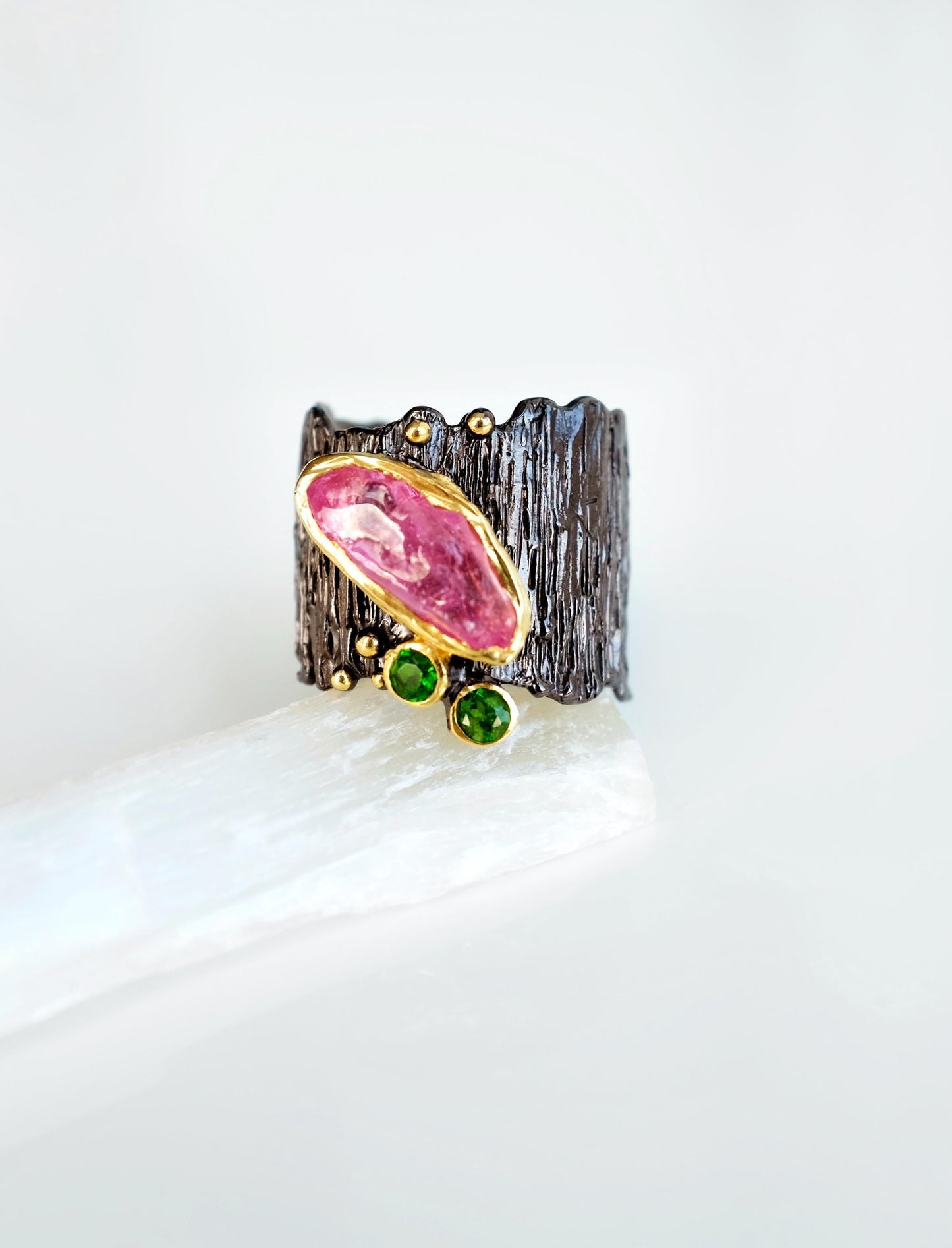 925 Sterling Silver Raw Pink Ruby Statement Ring