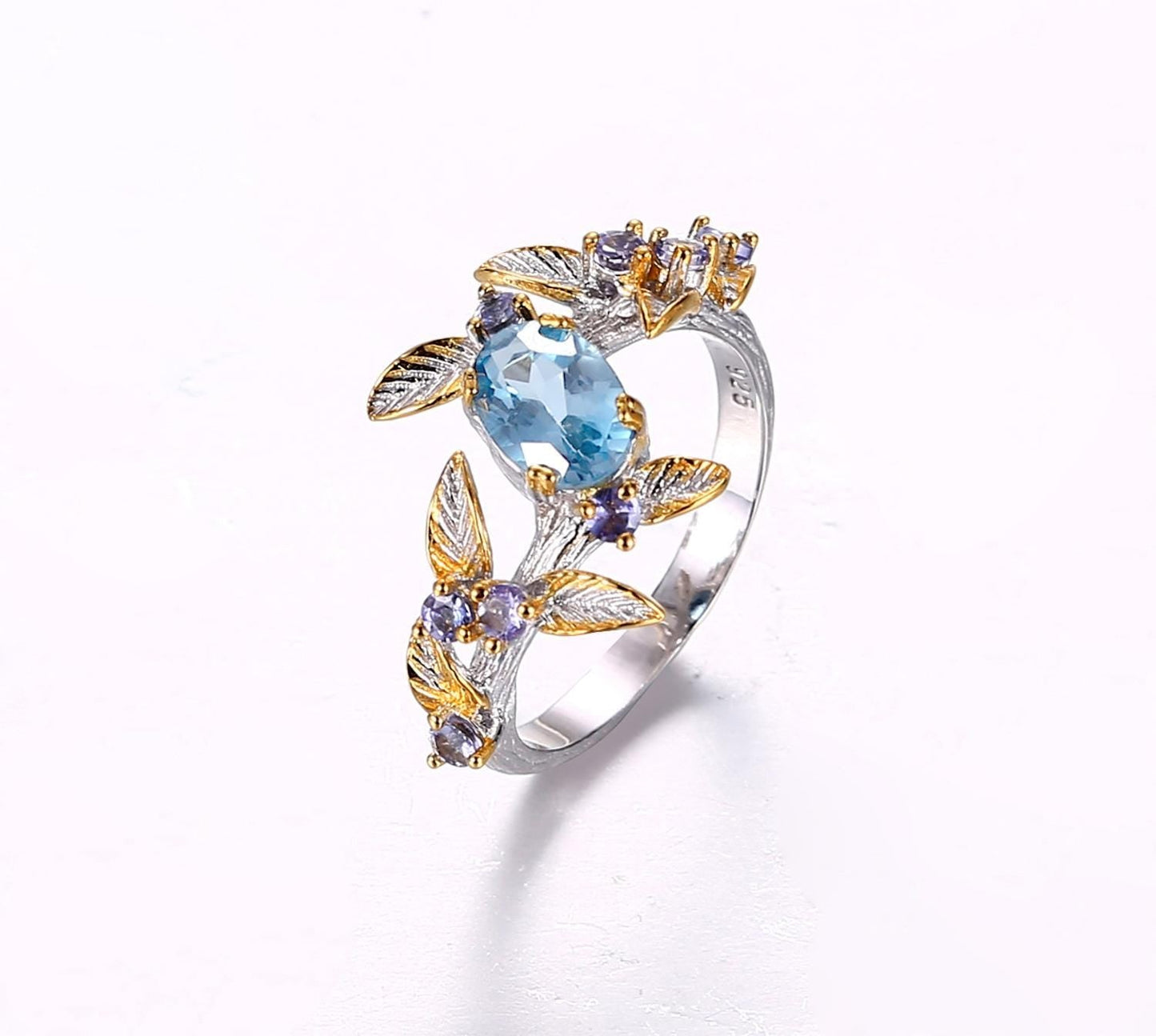 925 Sterling Silver Blue Topaz Nature Ring