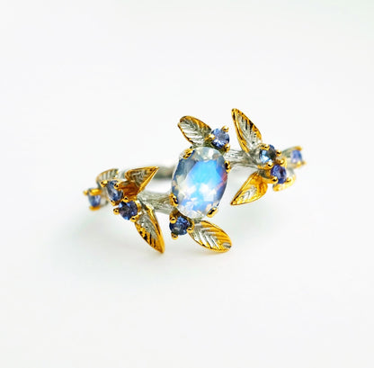 925 Sterling Silver Moonstone Branch Ring