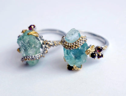 925 sterling silver aquamarine octopus ring