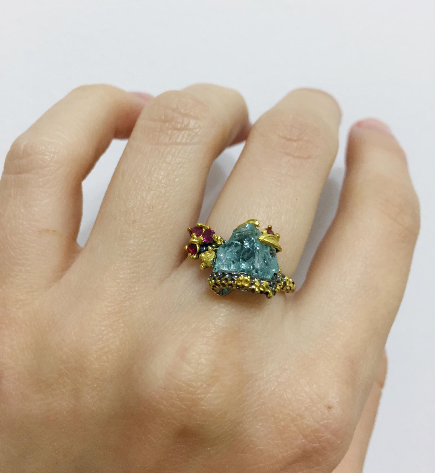 925 sterling silver aquamarine octopus ring