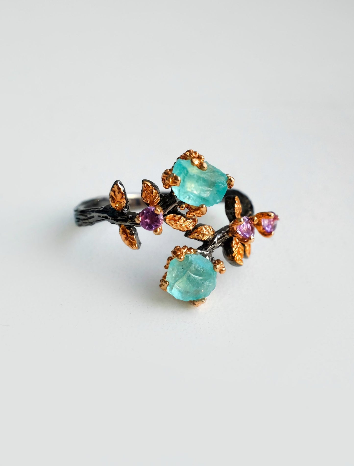 925 sterling silver raw paraiba apatite ring