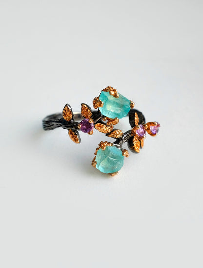 925 sterling silver raw paraiba apatite ring