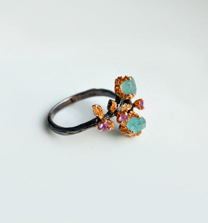 925 sterling silver raw paraiba apatite ring