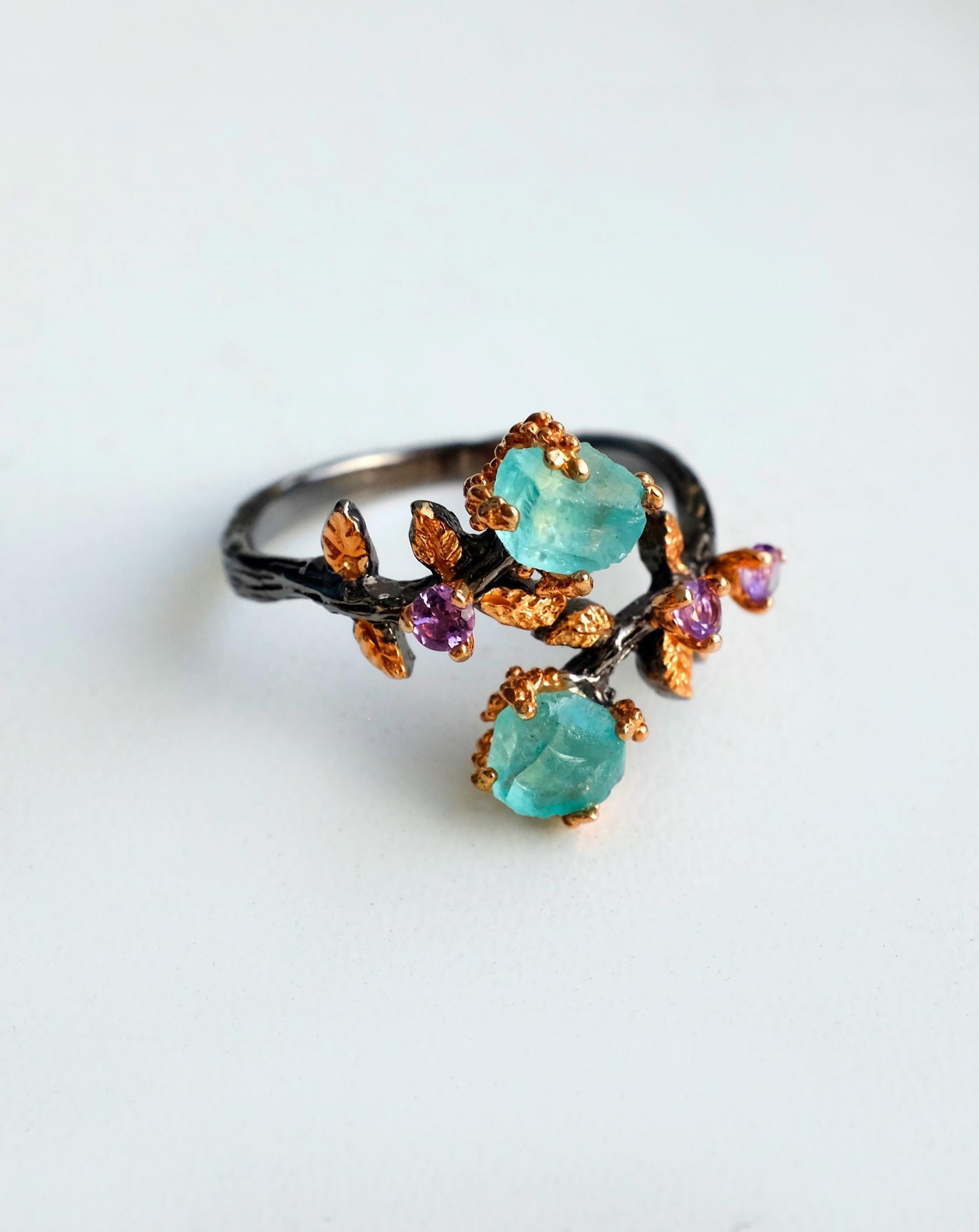 925 sterling silver raw paraiba apatite ring