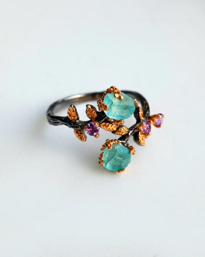 925 sterling silver raw paraiba apatite ring