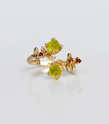 925 Sterling Silver Raw Green Peridot Toi Et Moi Ring