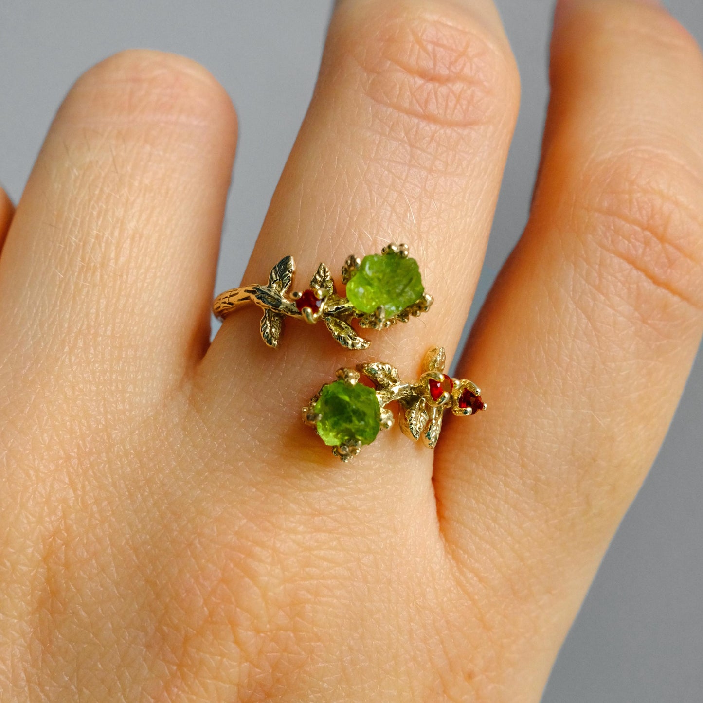 925 Sterling Silver Raw Green Peridot Toi Et Moi Ring