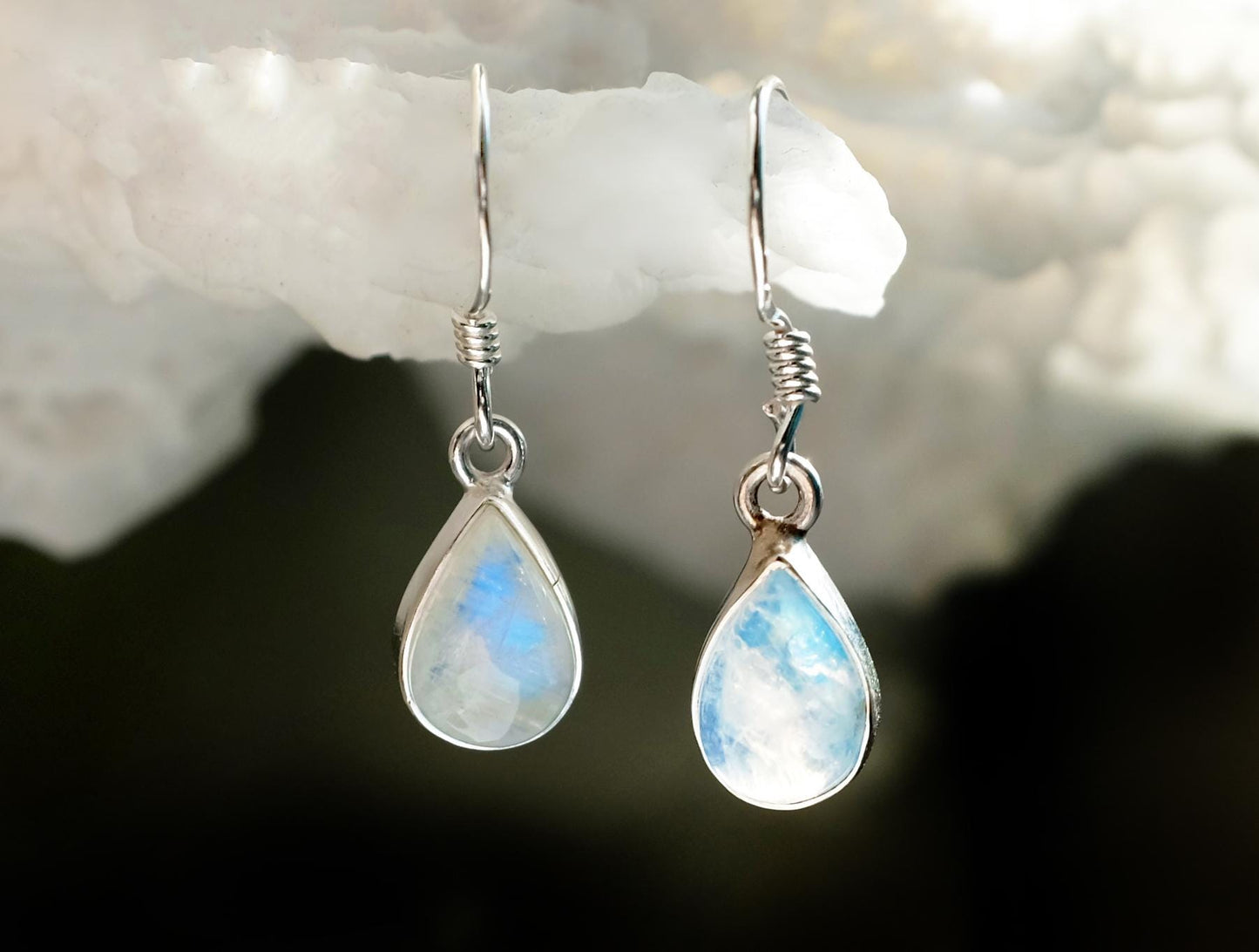 925 Sterling Silver Moonstone Teardrop Earrings