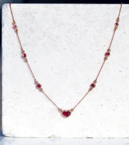 14K solid gold ruby heart minimalist necklace