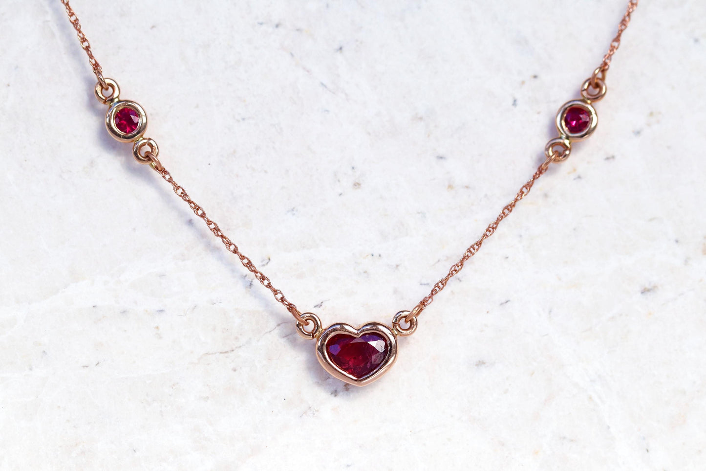 14K solid gold ruby heart minimalist necklace