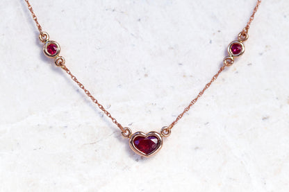 14K solid gold ruby heart minimalist necklace