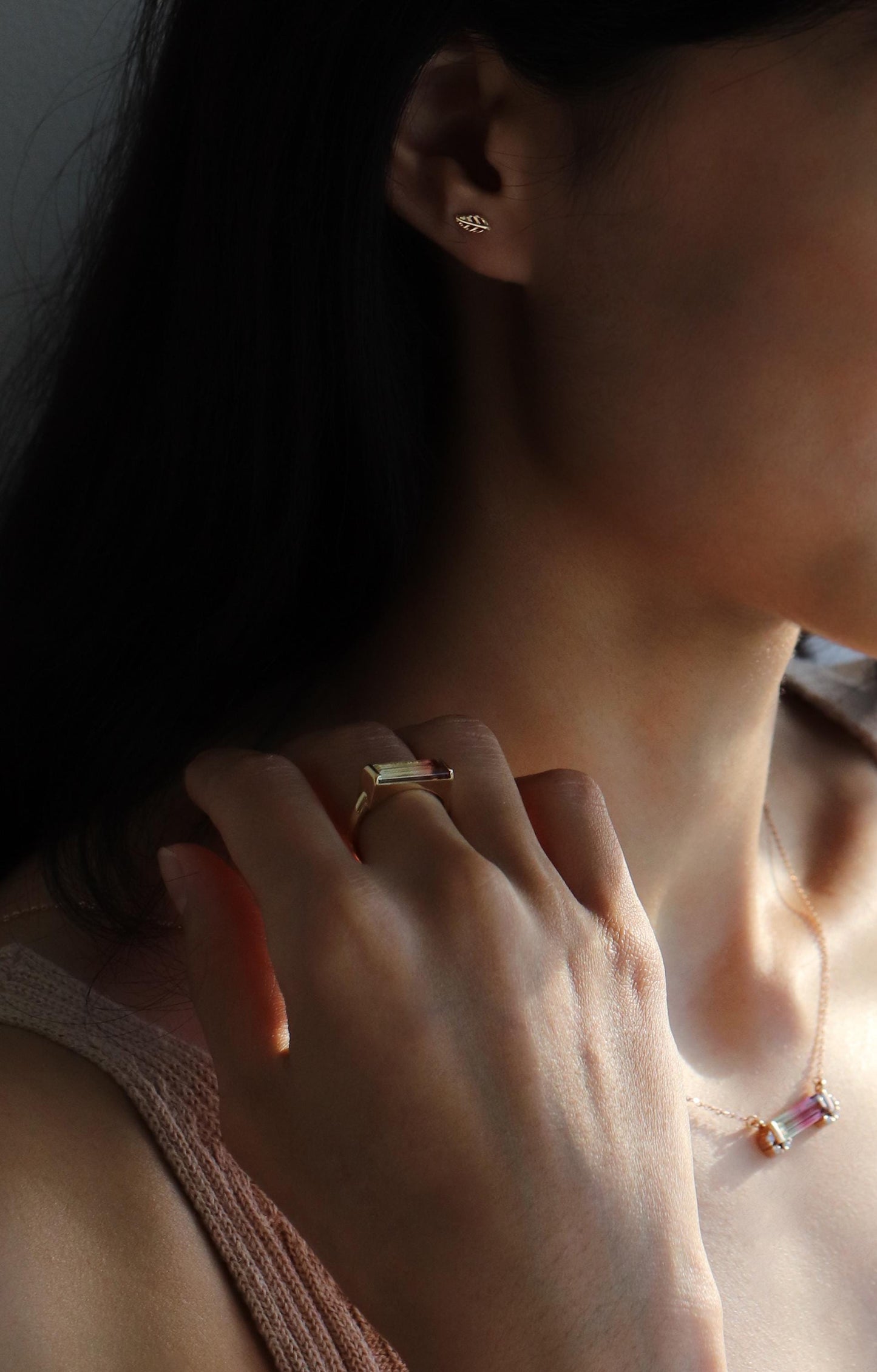 14K Solid Gold Leaf Stud Earrings