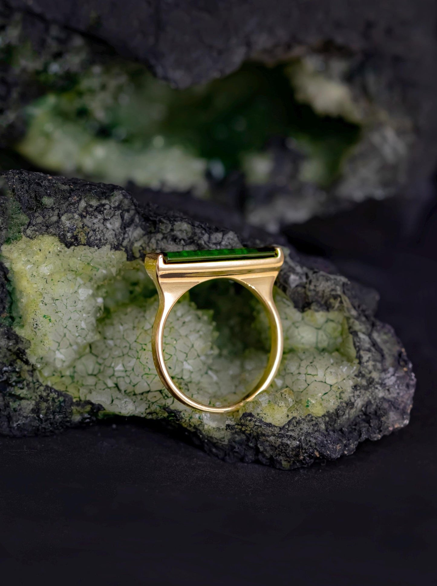 14K Solid Gold Tourmaline Long Bar Ring