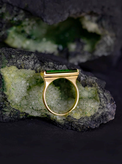 14K Solid Gold Tourmaline Long Bar Ring