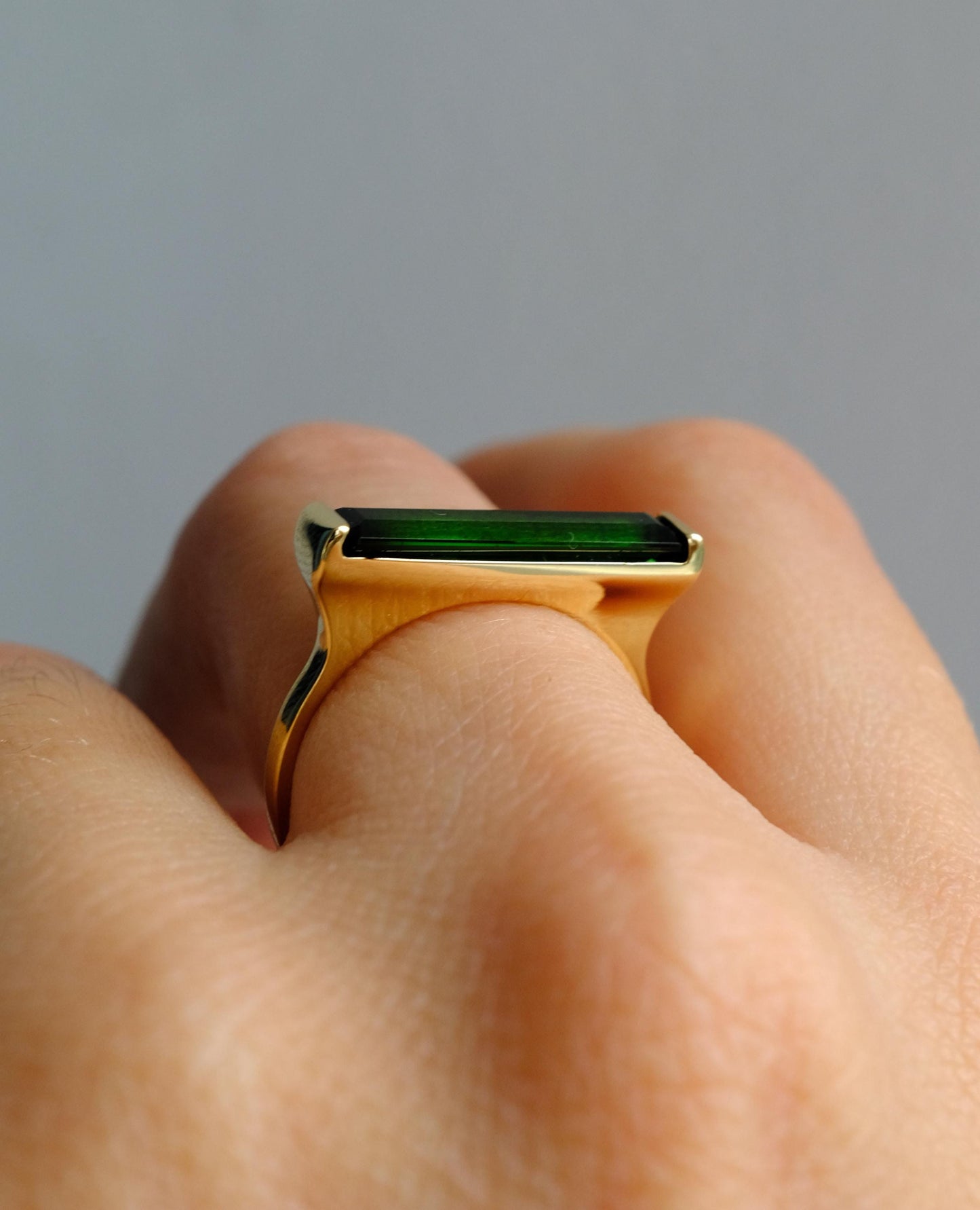 14K Solid Gold Green Tourmaline Baguette Ring