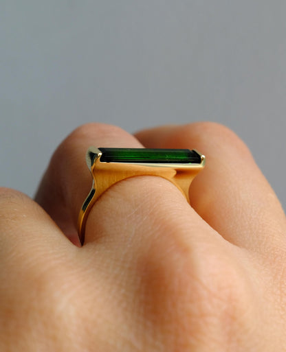 14K Solid Gold Green Tourmaline Baguette Ring