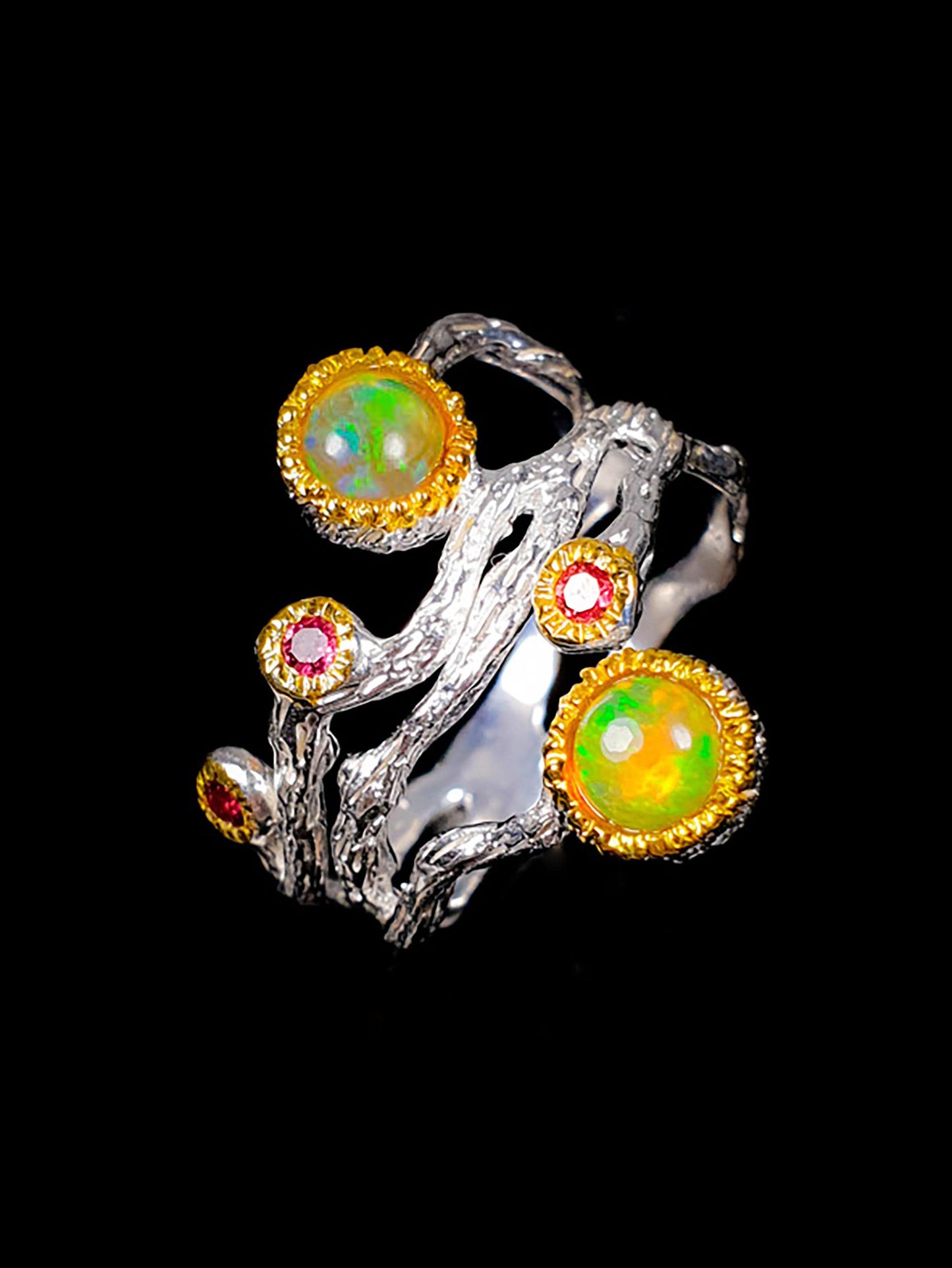 925 sterling silver fire opal wide band ring