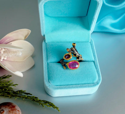 925 Sterling Silver Pink Ruby Branch Ring