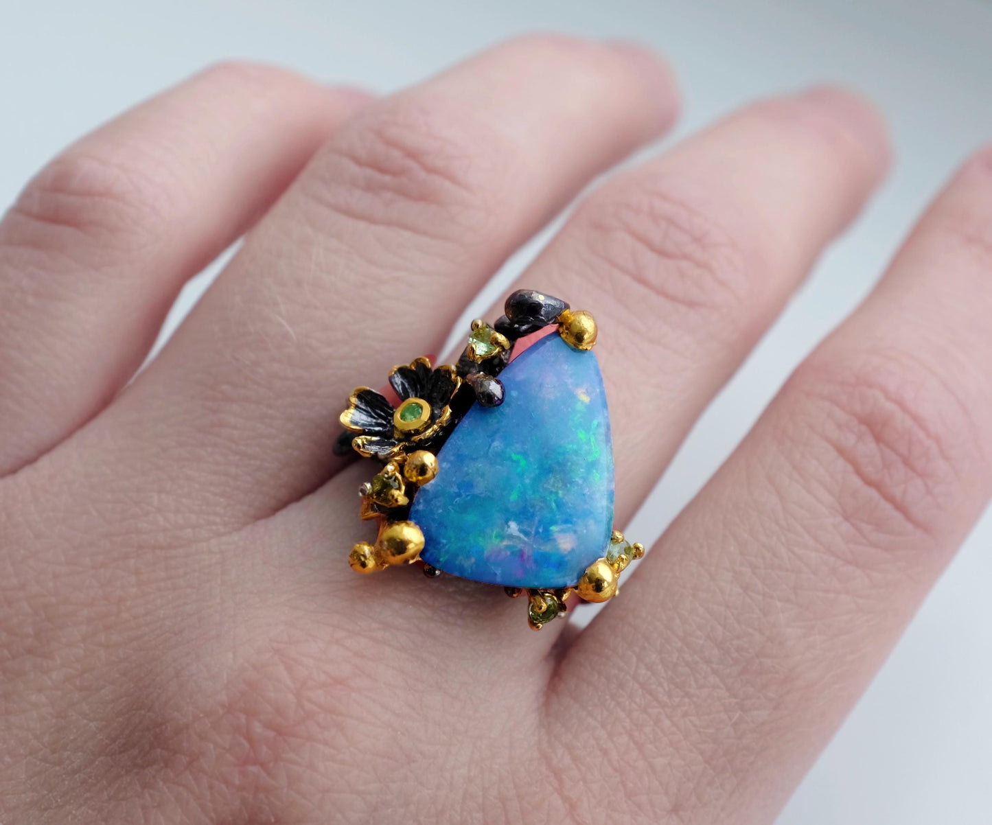 925 sterling silver boulder opal flower ring