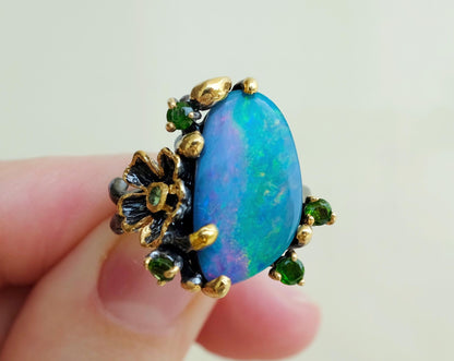 925 sterling silver boulder opal flower ring