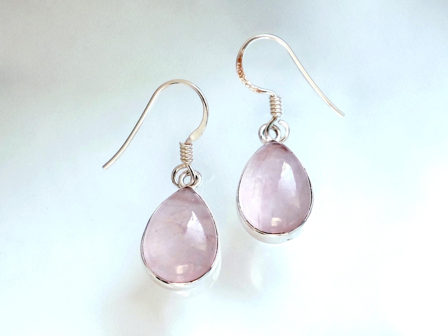 925 Sterling Silver Rose Quartz Teardrop Earrings
