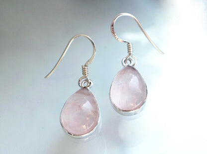 925 Sterling Silver Rose Quartz Teardrop Earrings