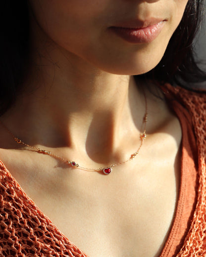 14K solid gold ruby heart minimalist necklace