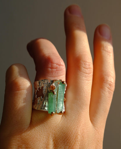 925 Sterling Silver Raw Green Tourmaline Ring